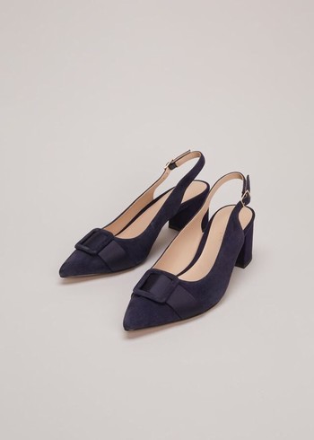 Phase Eight Blue Suede Slingback Heels Navy USA | 3567041-VZ